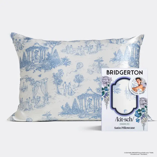 Bridgerton X Kitsch Satin Standard Pillowcase in Garden Toile